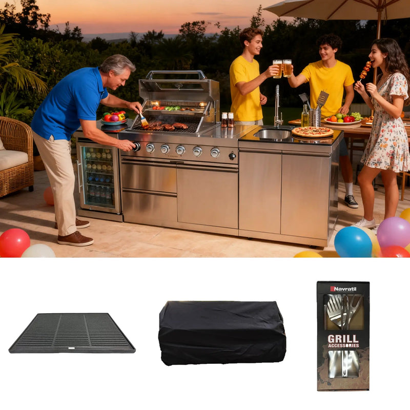 BBQ Tool Set with Cast Iron Frying Pan and Outdoor Kitchen Accessories by HouseOfZazla
