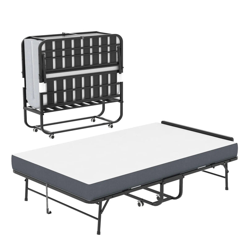 Twin Wide Folding Bed with Adjustable Headboard and Memory Foam Mattress by HouseOfZazla