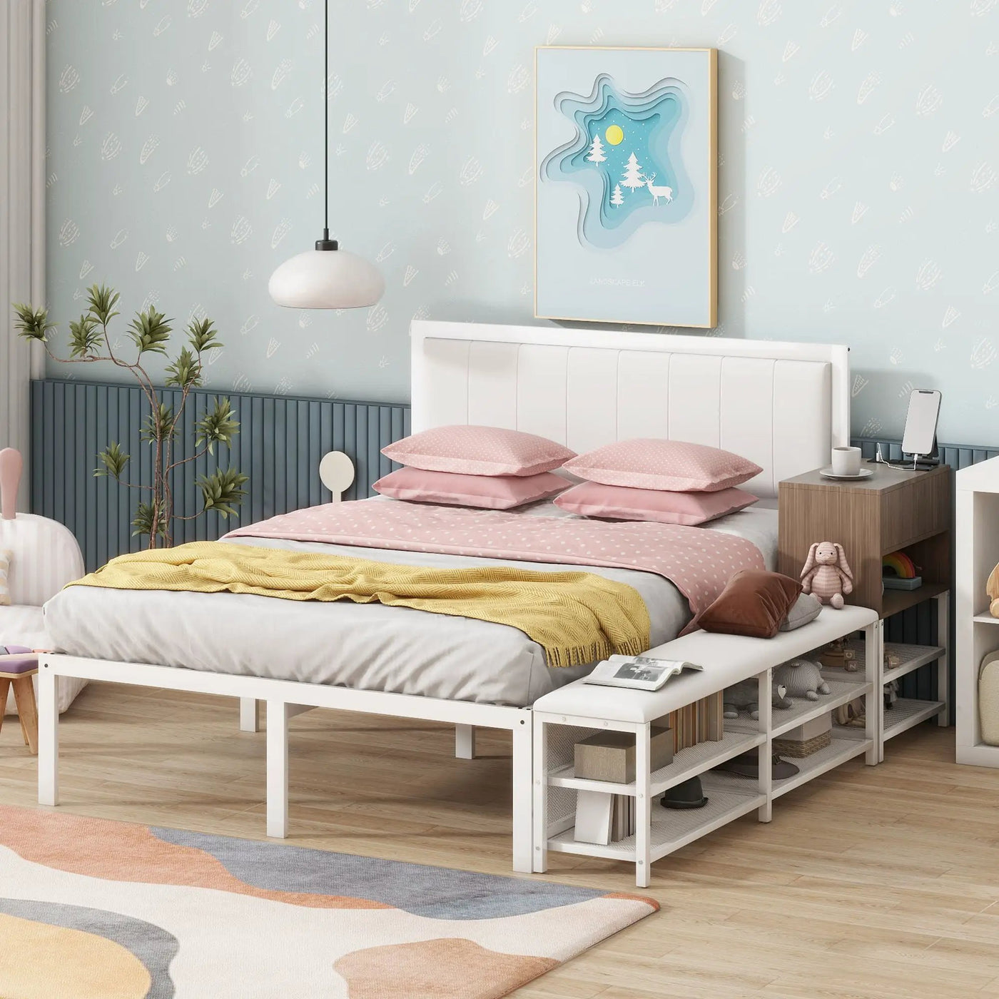 Platform Bed With 2 Tier Storage Shelves, Storage Cabinet by HouseOfZazla