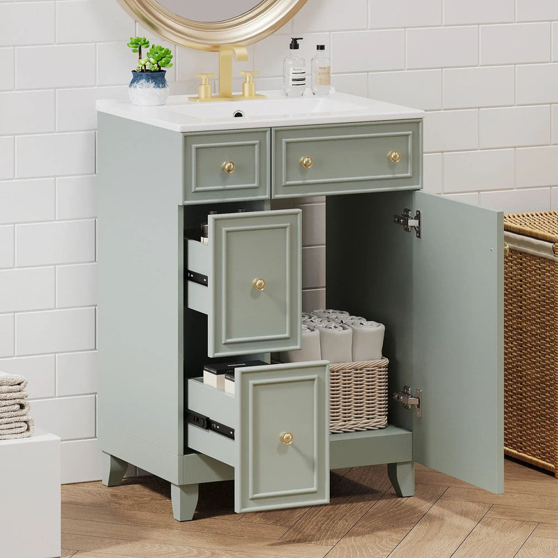 Transitional Style Bathroom Vanity Cabinet With Ceramic Sink by Unique Piece Furniture