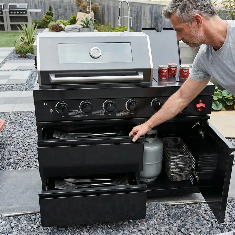 46" Black 4-Burner Outdoor Kitchen Islands Grill Side Burner by Chery Industrial