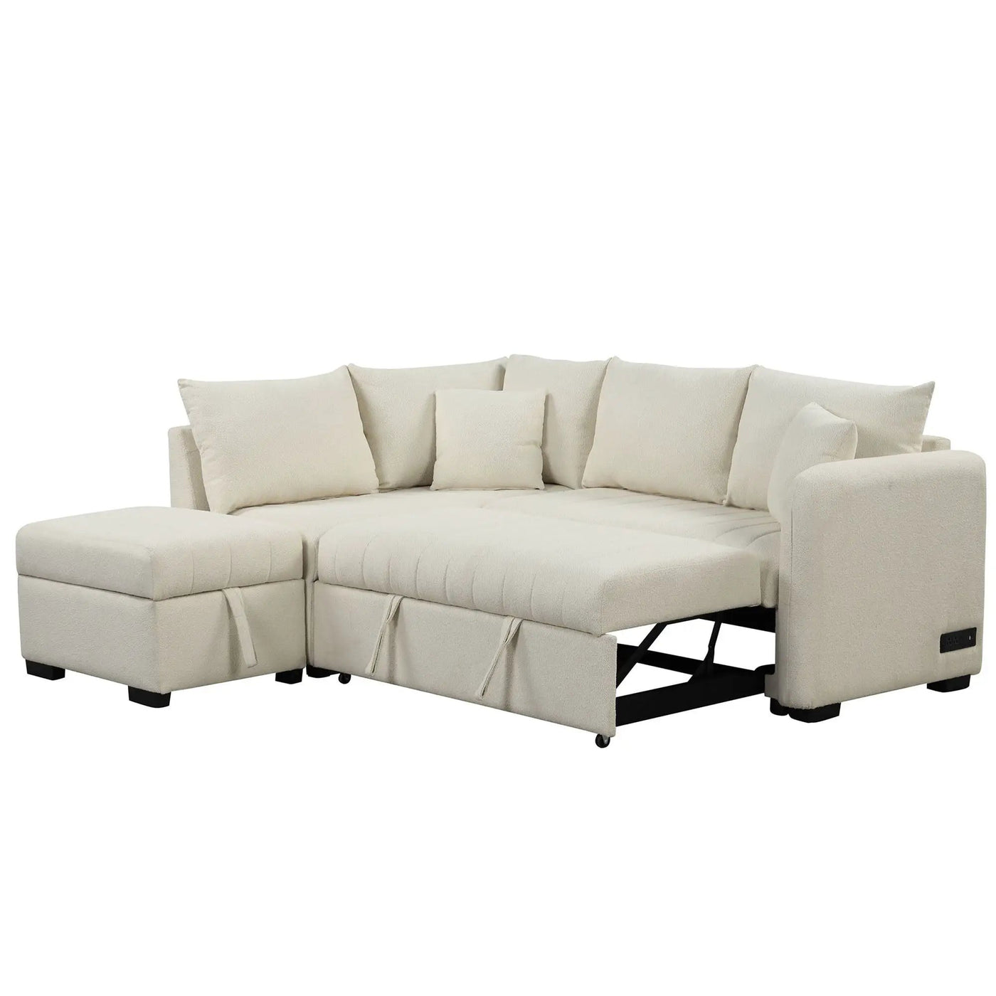 L-Shaped Sectional Pull Out Sofa Bed Sleeper Sofa With Two USB Ports, Two Power Sockets And A Movable Storage Ottoman by HouseOfZazla