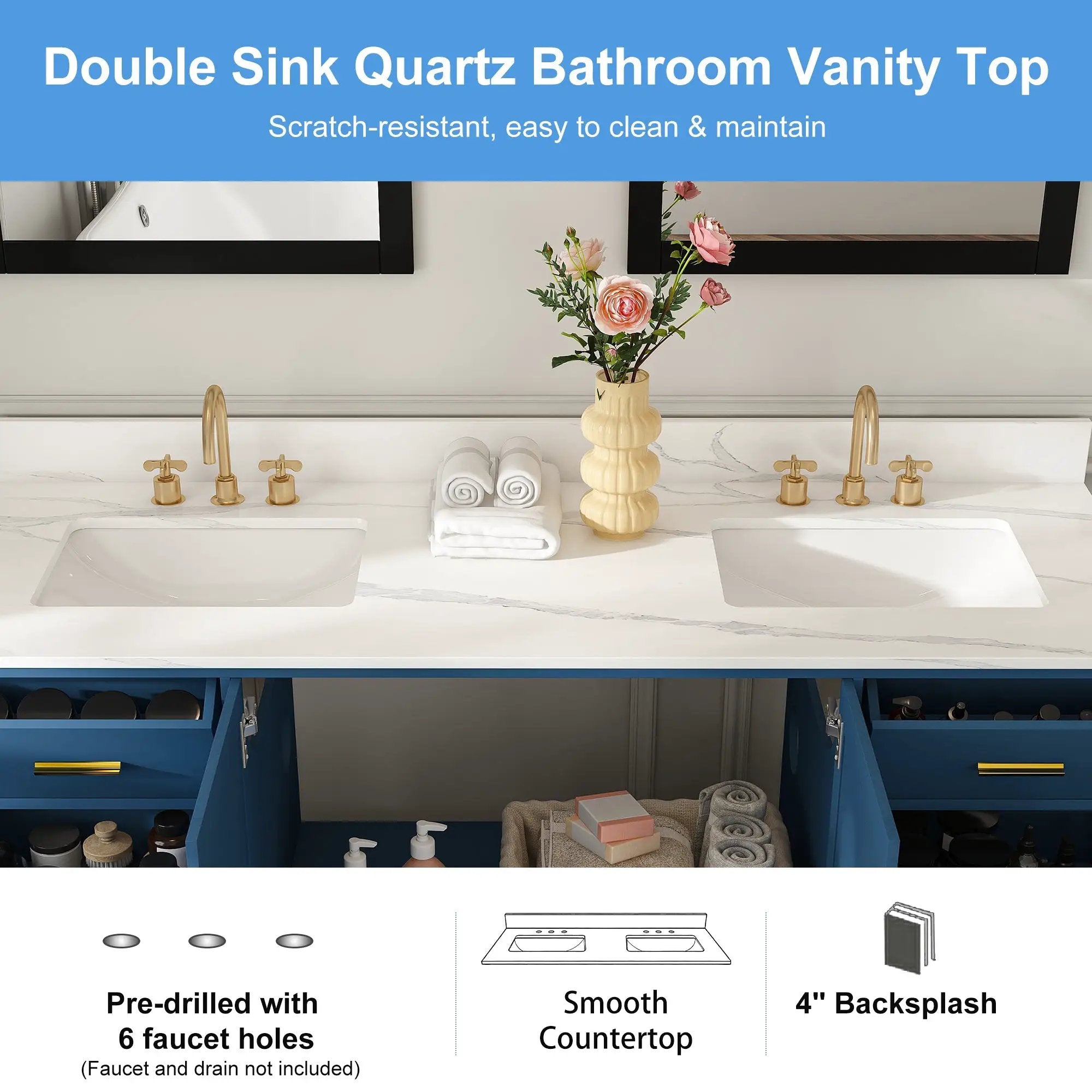 60" Solid Wood Bathroom Vanity with Double Sinks by HouseOfZazla