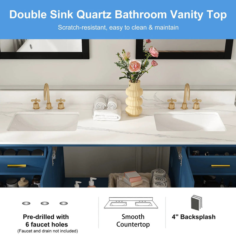 60" Solid Wood Bathroom Vanity with Double Sinks by HouseOfZazla