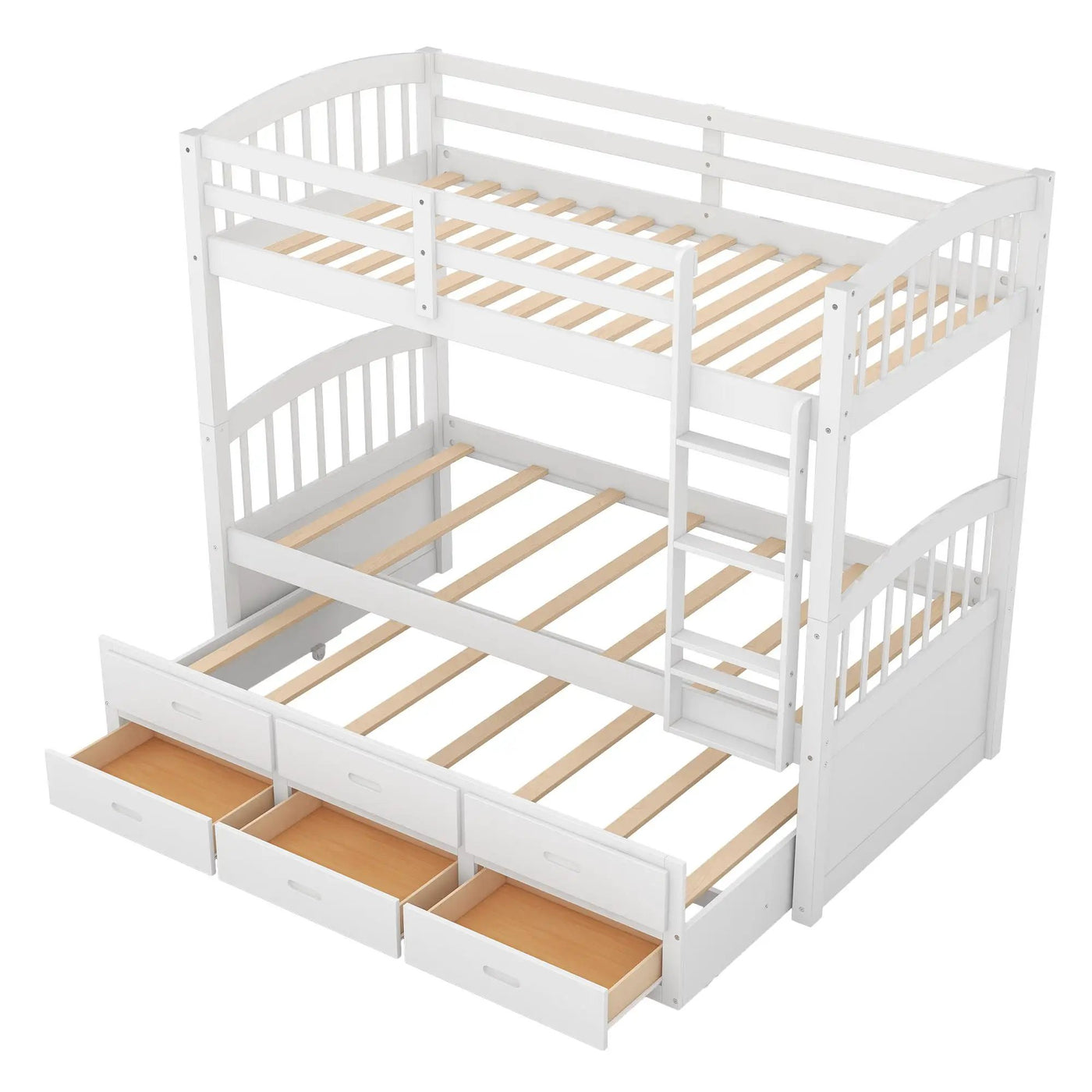 Bunk Bed With Trundle And Drawers, Arched Headboard And Footboard by HouseOfZazla