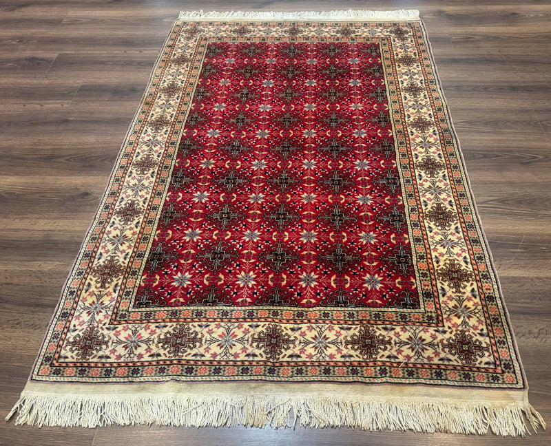 Turkish Sivas Rug 4x6, Red and Cream, Allover Design, Handmade Vintage by Jewel Rugs