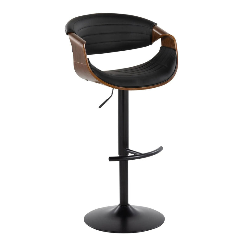 Symphony - Mid-Century Modern Adjustable Barstool With Swivel With Rounded T Footrest (Set of 2) - Black / Walnut / Black by Unique Piece Furniture