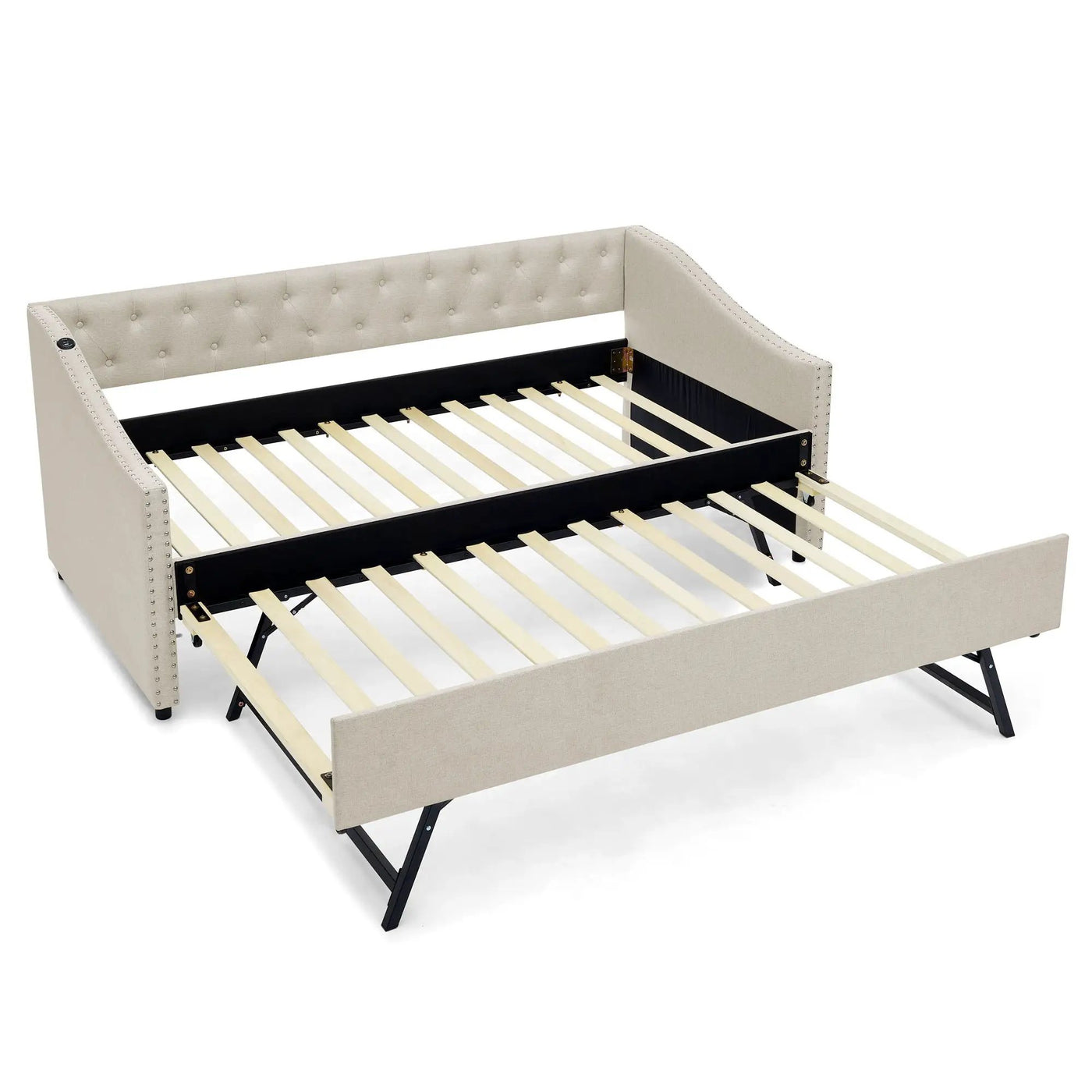 Upholstered Daybed With USB Charging & Pull Out Bed by HouseOfZazla