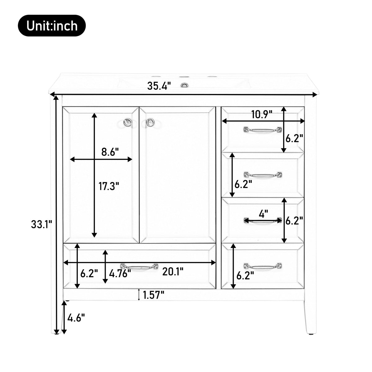 36" Bathroom Vanity with Ceramic Sink and Multi-Tier Storage - Blue, Black, or Grey, photo 9 of 10