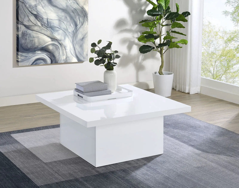 Devar Square Engineered Wood Coffee Table White High Gloss by Unique Piece Furniture