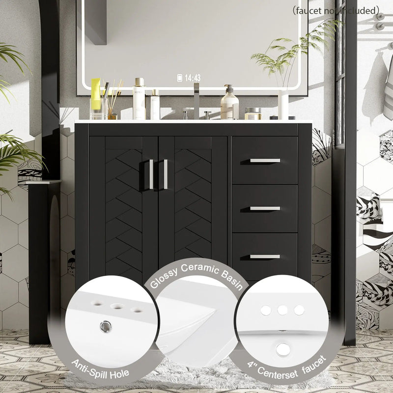Bathroom Vanity With Sink Combo, Storage Cabinet, Freestanding Set With 3 Drawers & Soft Closing Doors by Unique Piece Furniture