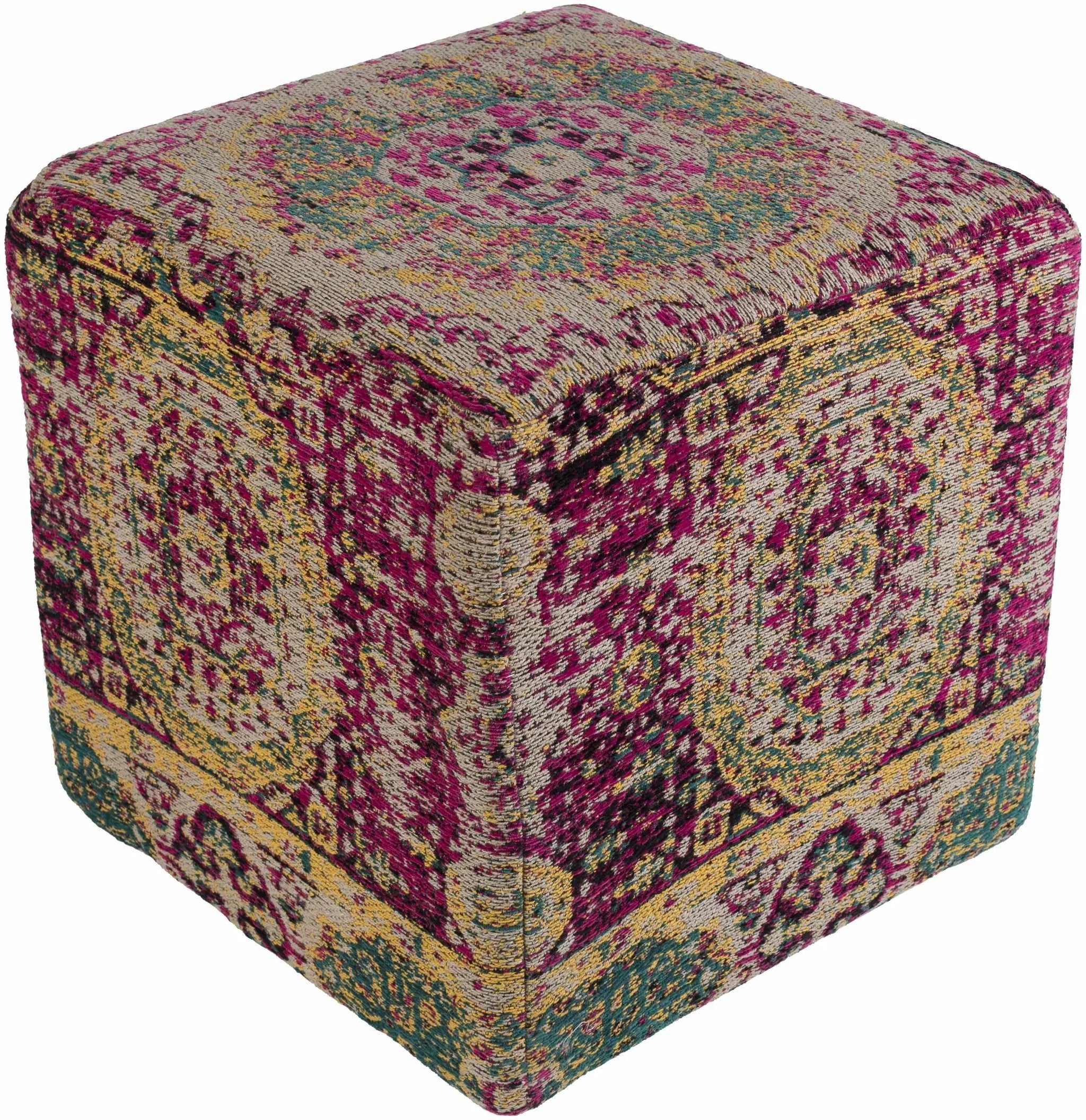 Gretna Magenta Ottoman Pouf by Boutique Rugs