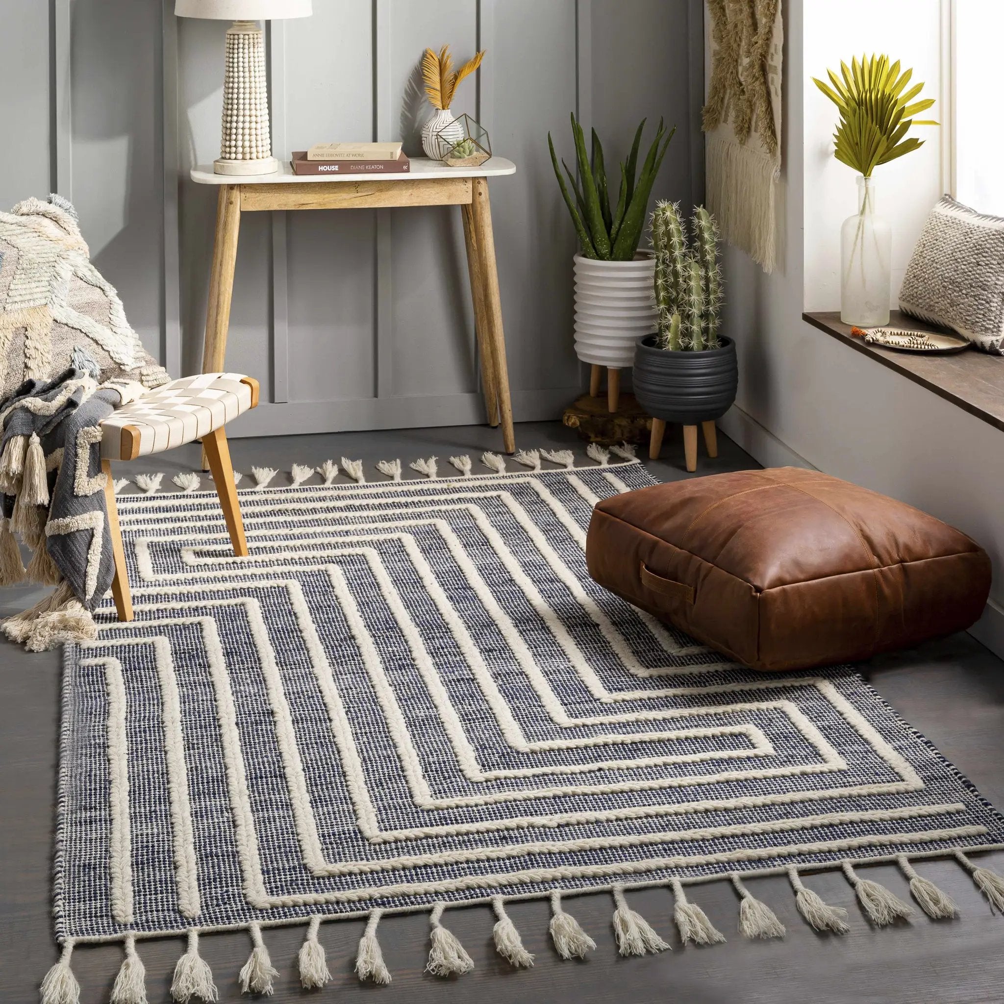 Aditya Tasseled Jute&Wool Carpet - Clearance by Boutique Rugs