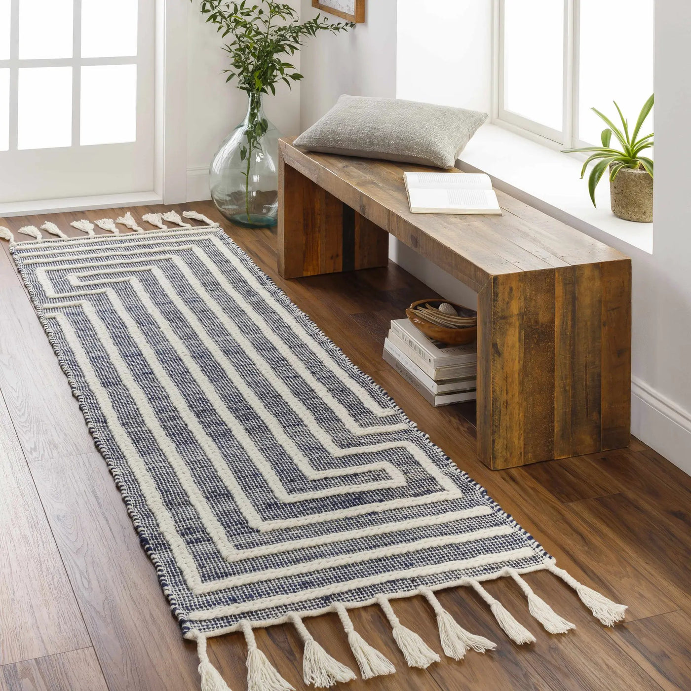 Aditya Tasseled Jute&Wool Carpet - Clearance by Boutique Rugs