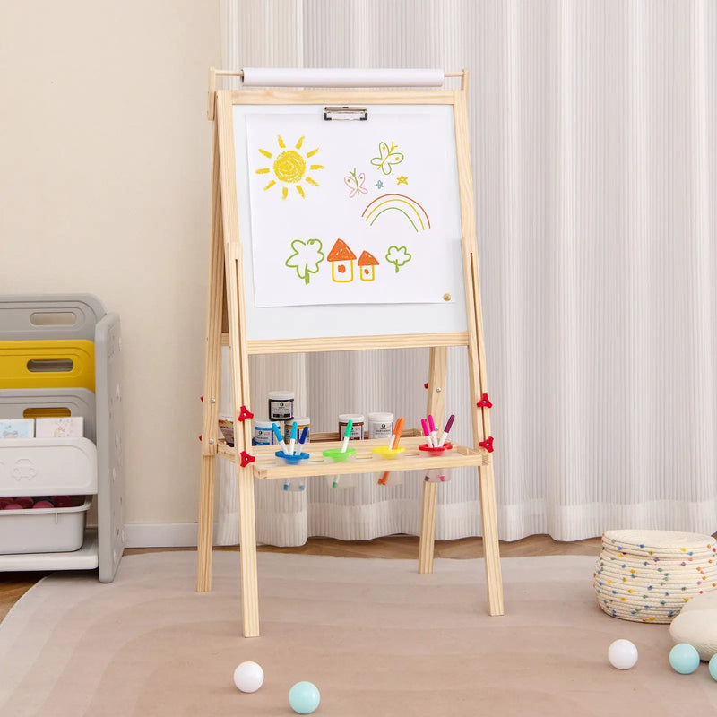 Adjustable Double-sided Easel with 4 Paint Cups-Natutral by DirectDeals