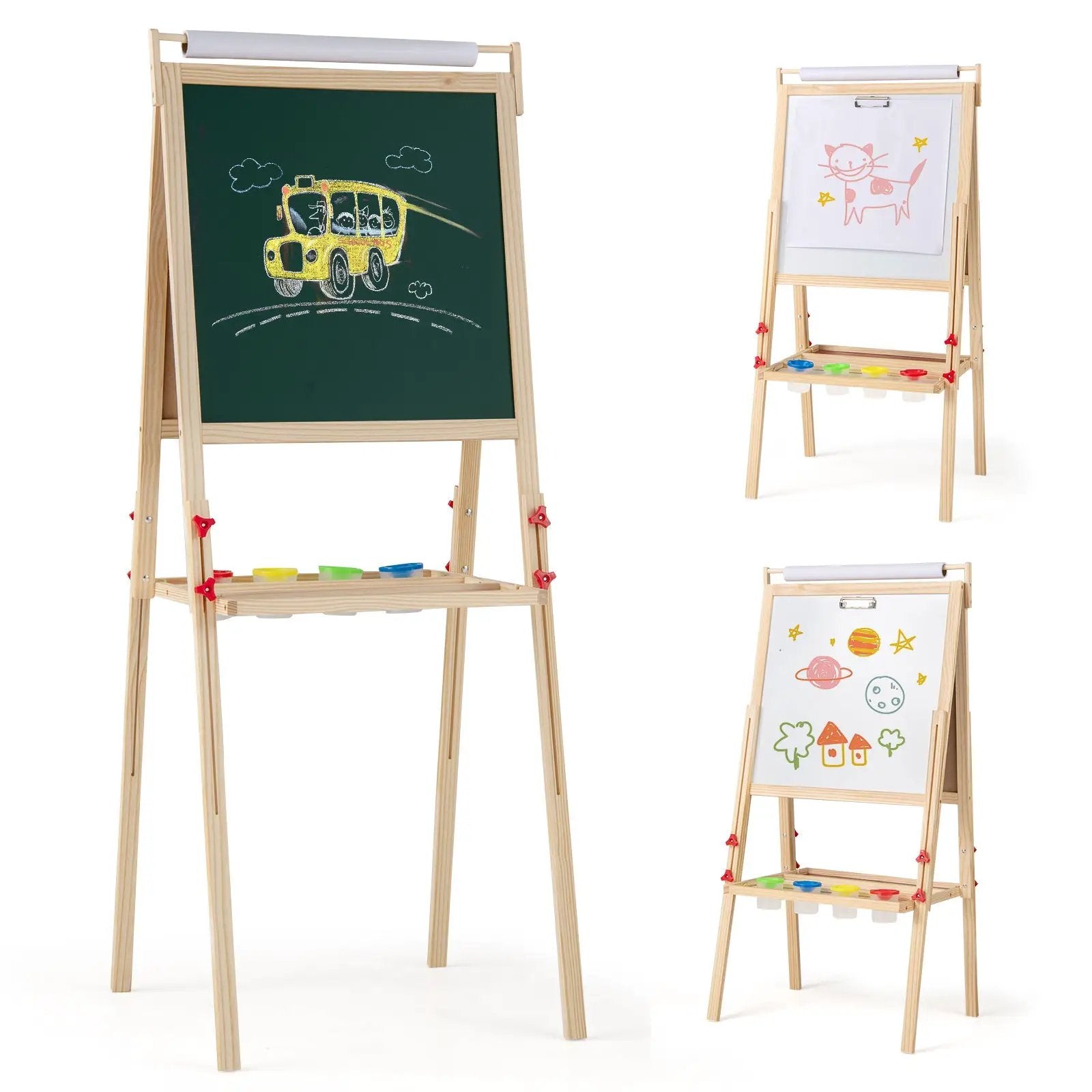Adjustable Double-sided Easel with 4 Paint Cups-Natutral by DirectDeals