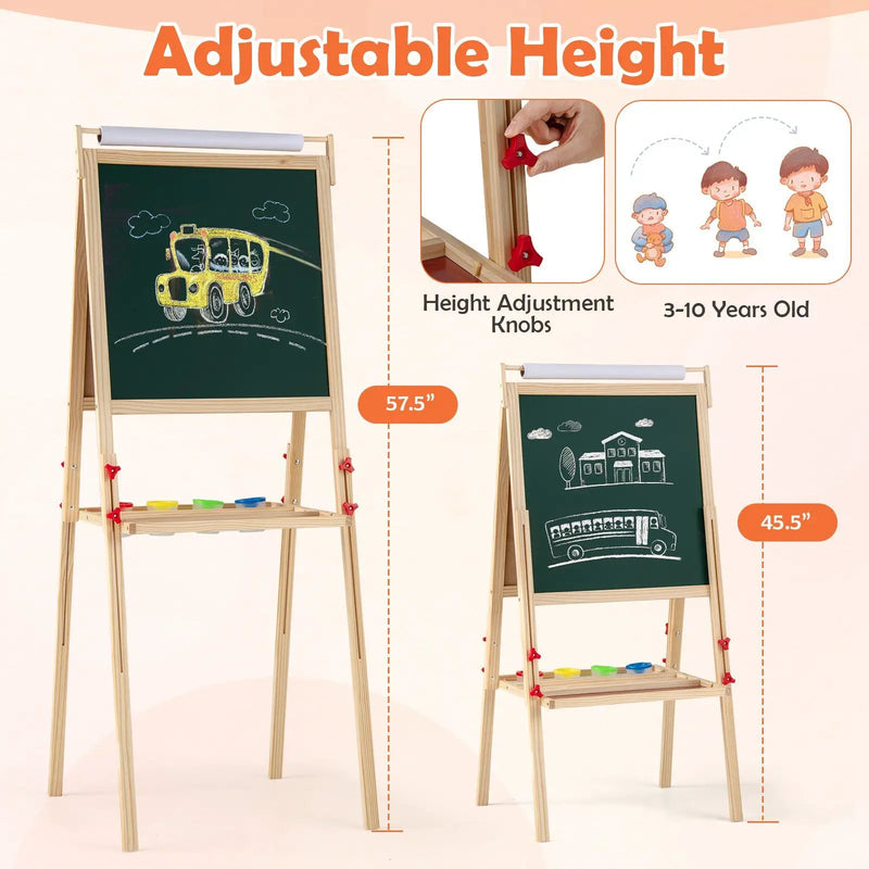 Adjustable Double-sided Easel with 4 Paint Cups-Natutral by DirectDeals