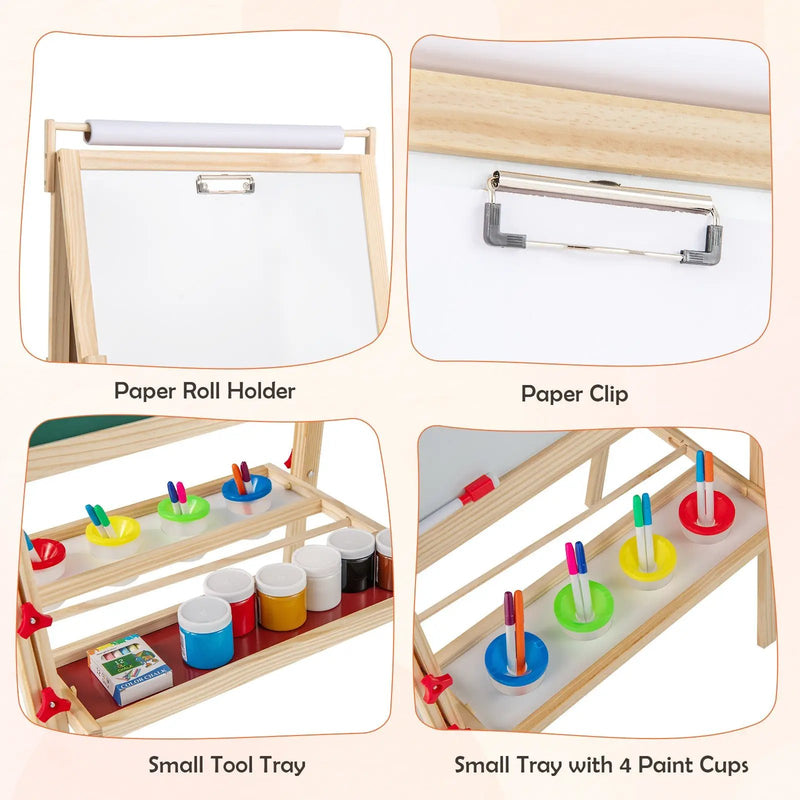 Adjustable Double-sided Easel with 4 Paint Cups-Natutral by DirectDeals