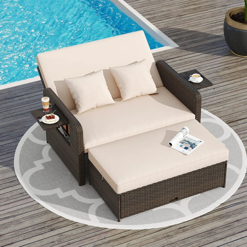 Premium Adjustable Outdoor Patio Daybed Set with Cushions and Storage Ottoman by DirectDeals