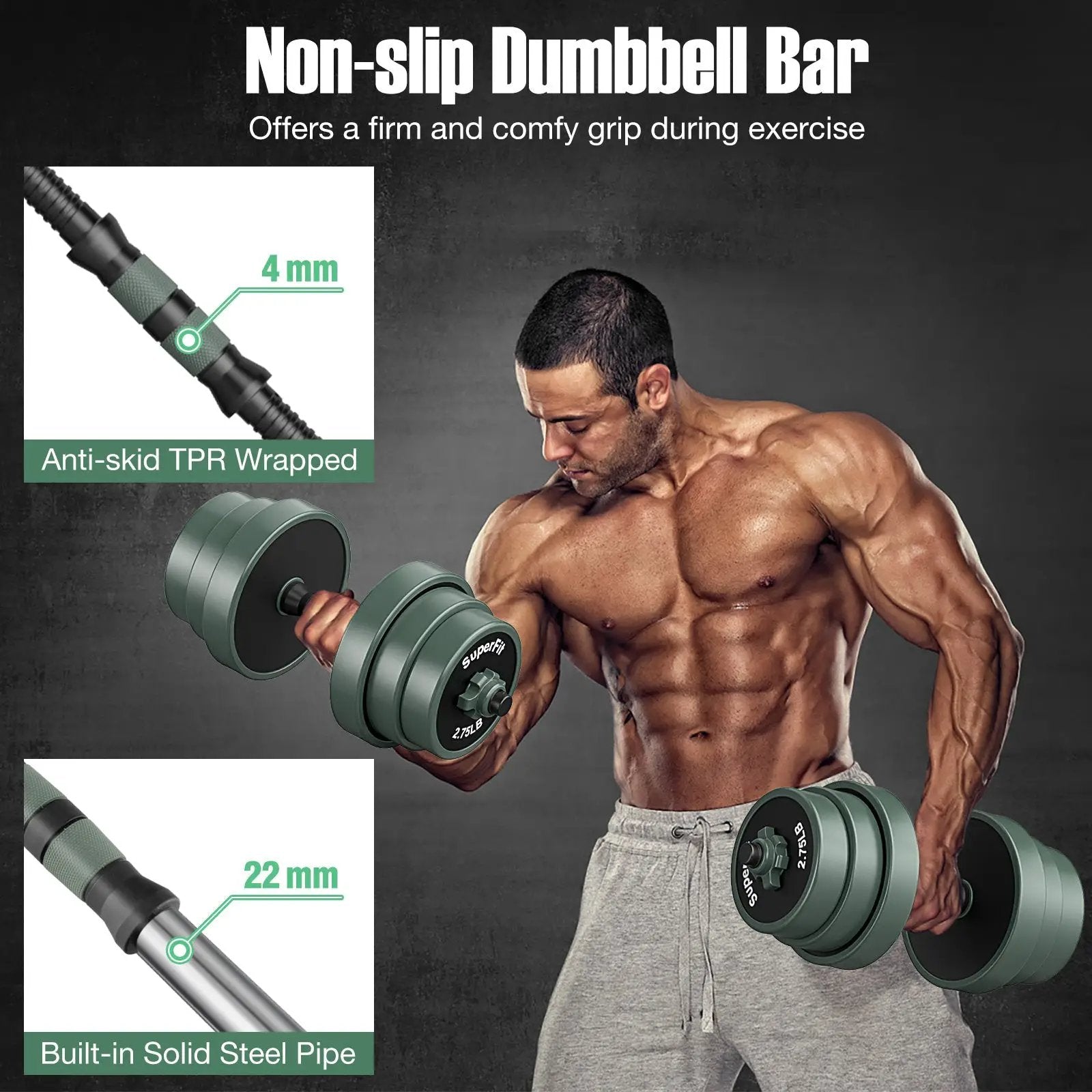 Adjustable Weight Dumbbell Set with Connector-Black & Gray by DirectDeals