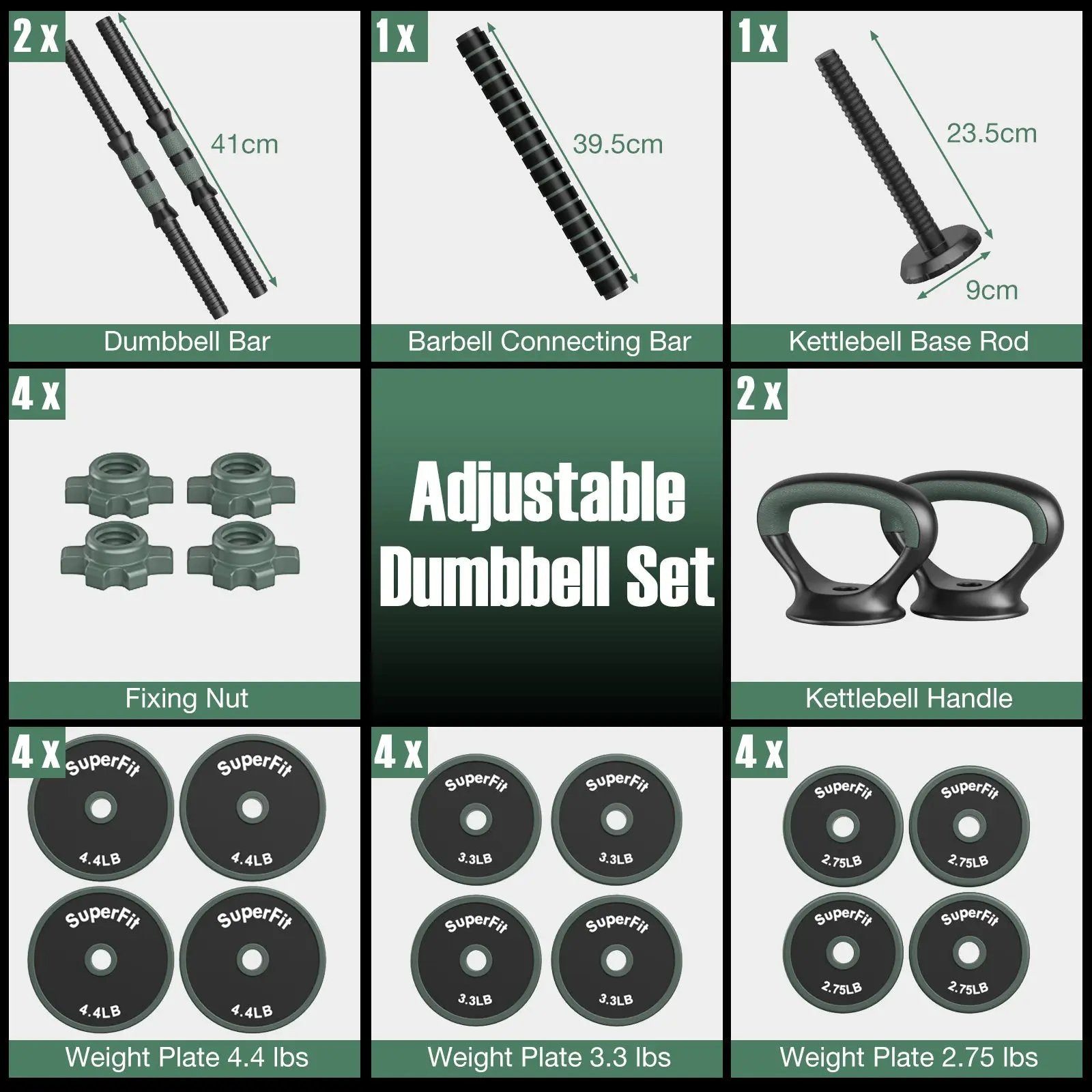 Adjustable Weight Dumbbell Set with Connector-Black & Gray by DirectDeals