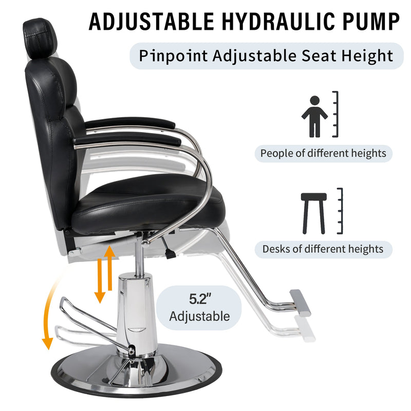 Premium Reclining barber Chair Salon Chair for Hair Stylist with Heavy Duty Hydraulic Pump, 360° Rotation, Tattoo Chair  Shampoo Beauty Salon Equipment,  Max Load Weight 330 Lbs, photo 7 of 10