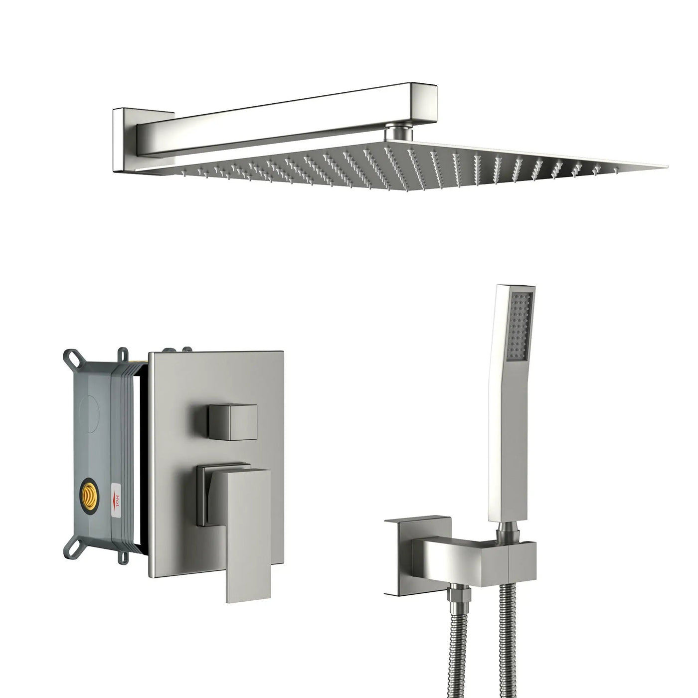 Dual Shower Head System With 12" Wall Mounted Square Rain Shower And Rough In Valve by HouseOfZazla