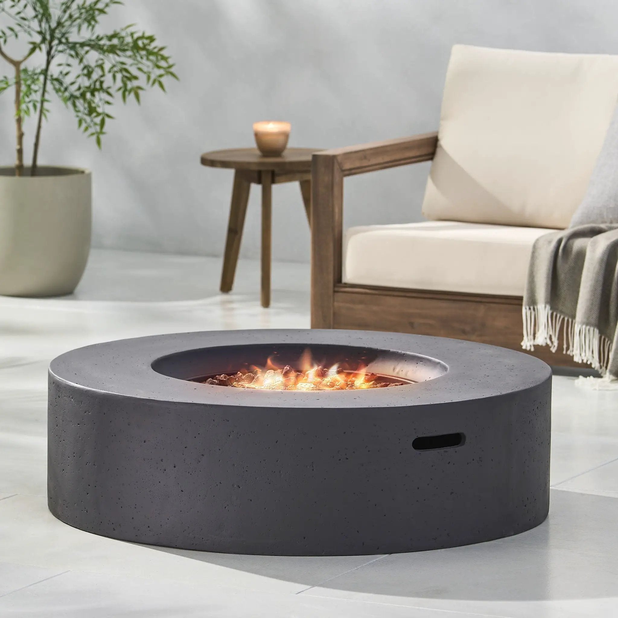 Modern Lightweight Concrete Outdoor Circular Fire Pit 50,000 BTU by HouseOfZazla