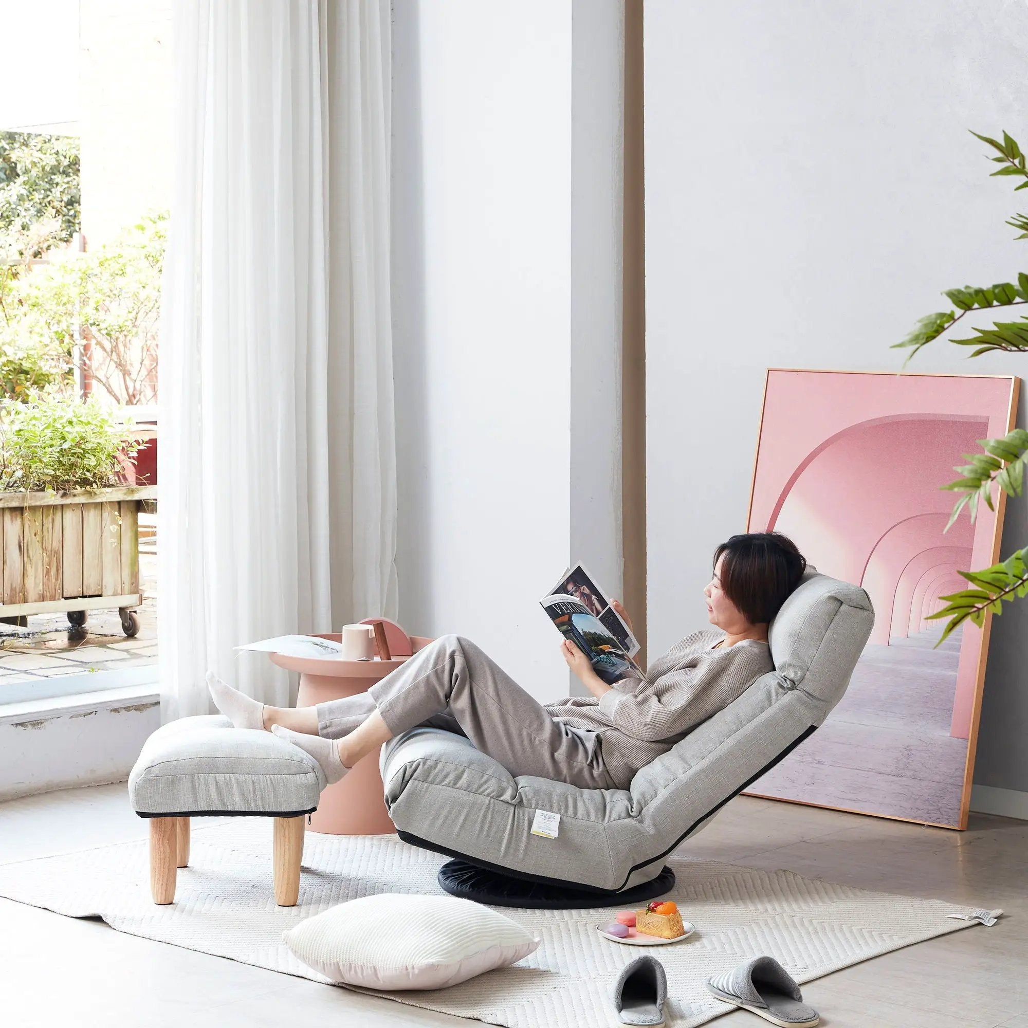 Adjustable Japanese Reclining Floor Chair Sofa With Metal Frame For Living Room by Unique Piece Furniture