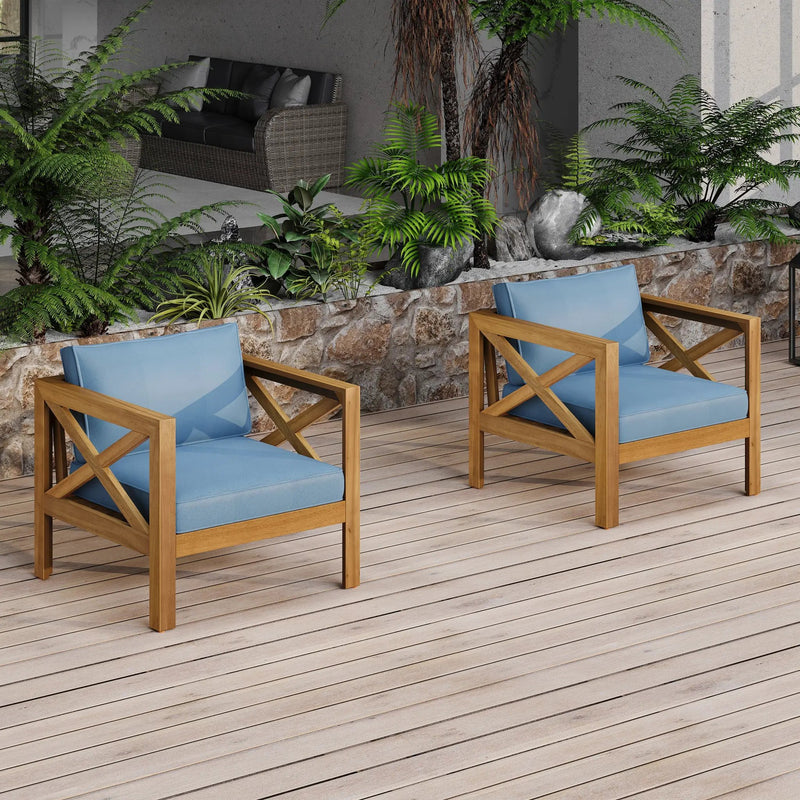 Outdoor Acacia Wood Club Wooden Armchair with Cushions (Set of 2) by HouseOfZazla