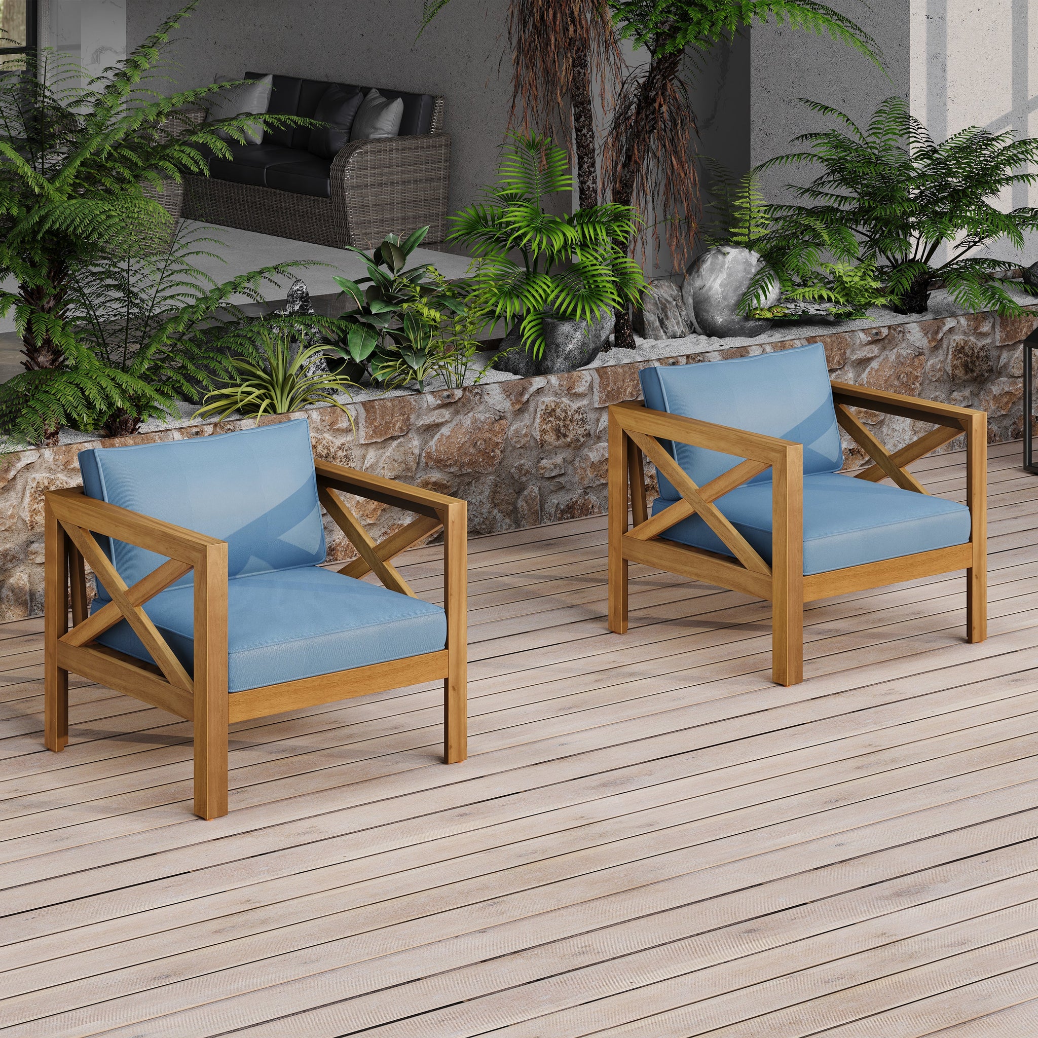 Outdoor Acacia Wood Club Wooden Armchair Set of 4 by HouseOfZazla
