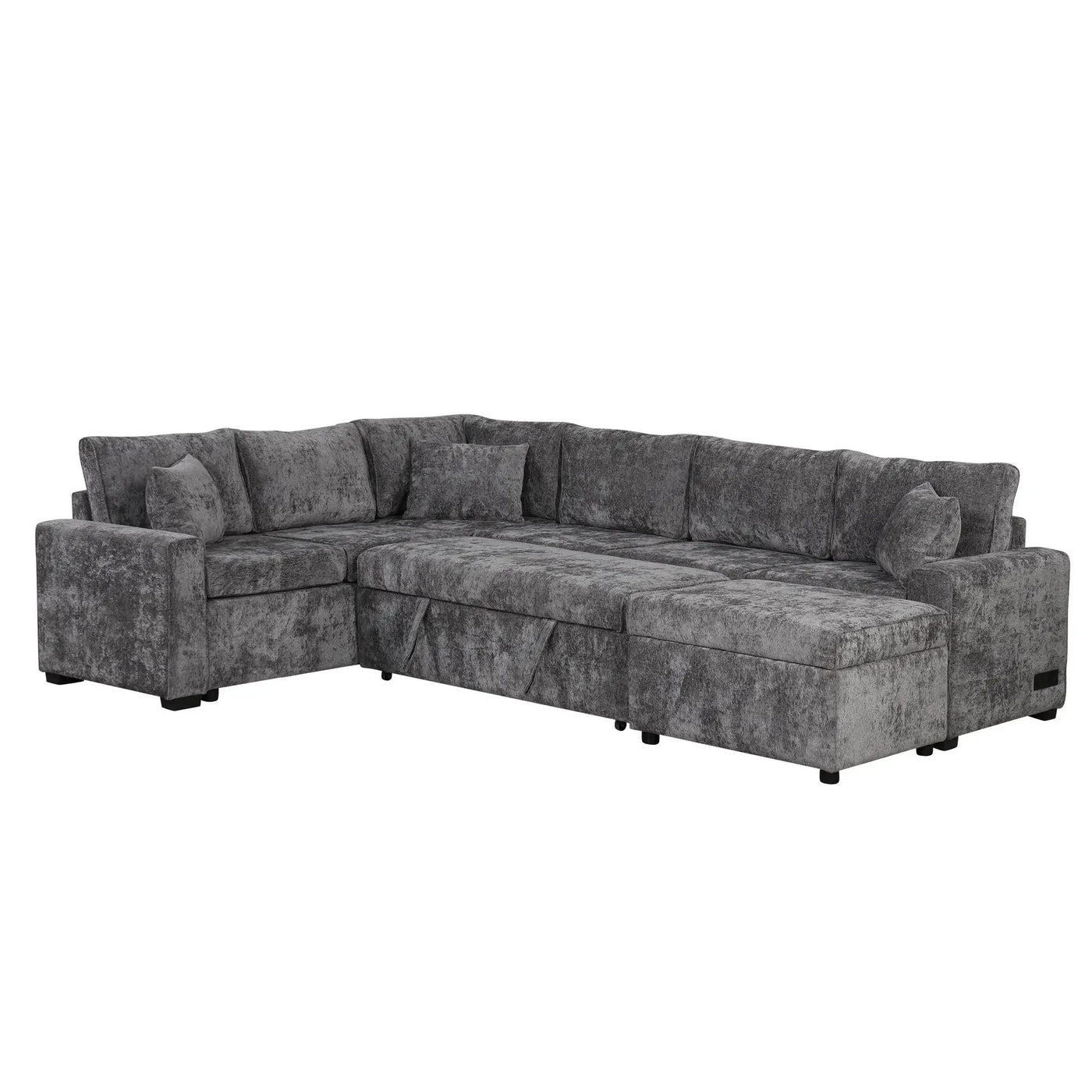 Sectional Sofa Pull-Out Sofa Bed Sleeper With A Storage Ottoman, Three Pillows And Charging Devices For Living Room by HouseOfZazla