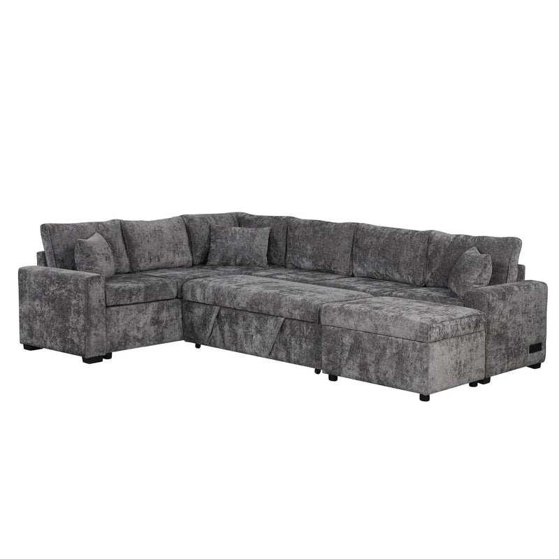 Sectional Sofa Pull-Out Sofa Bed Sleeper With A Storage Ottoman, Three Pillows And Charging Devices For Living Room by HouseOfZazla