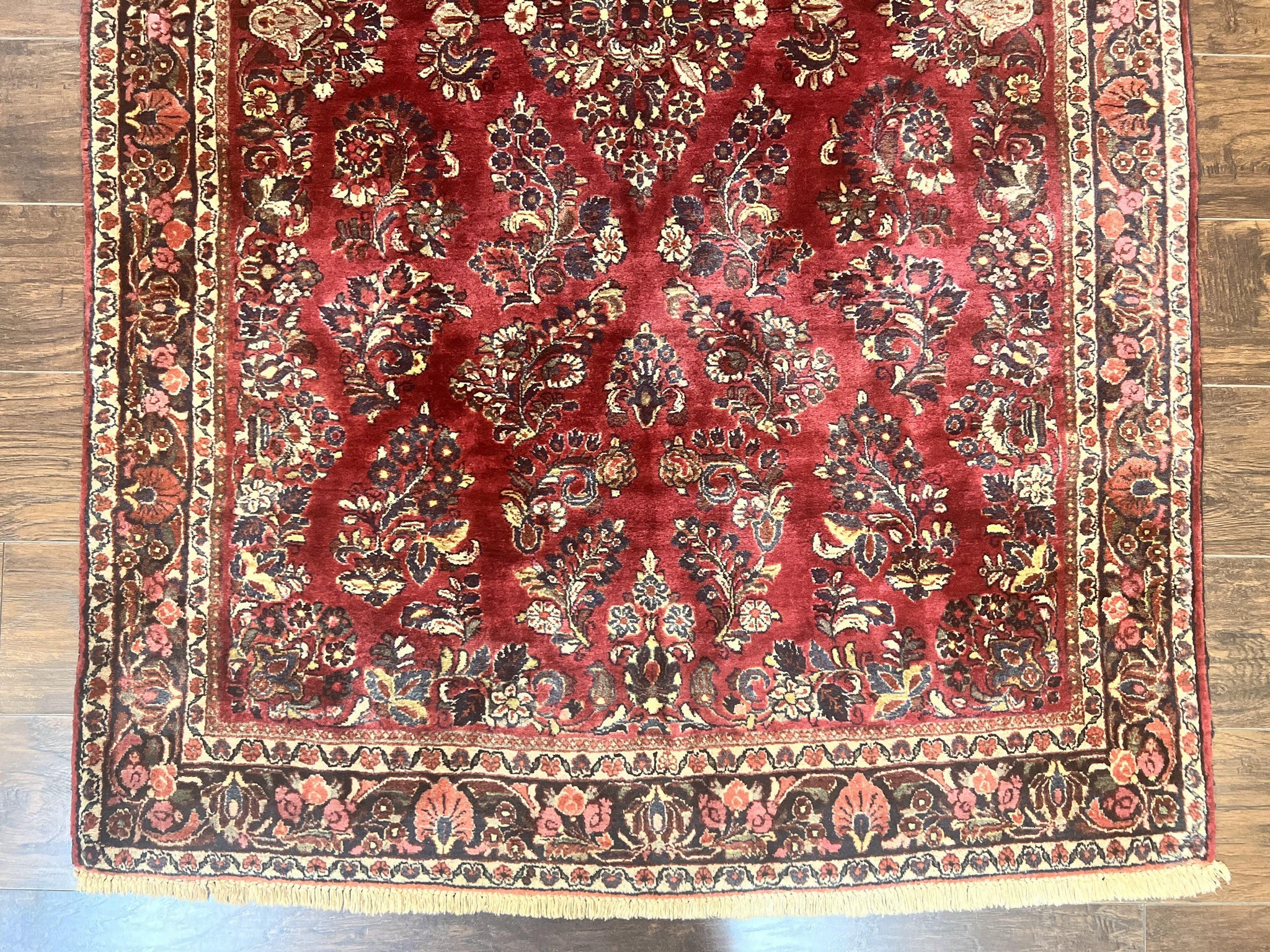 Antique Persian Sarouk Rug 4x7, Hand Knotted Wool Red Persian Carpet, Floral by Jewel Rugs