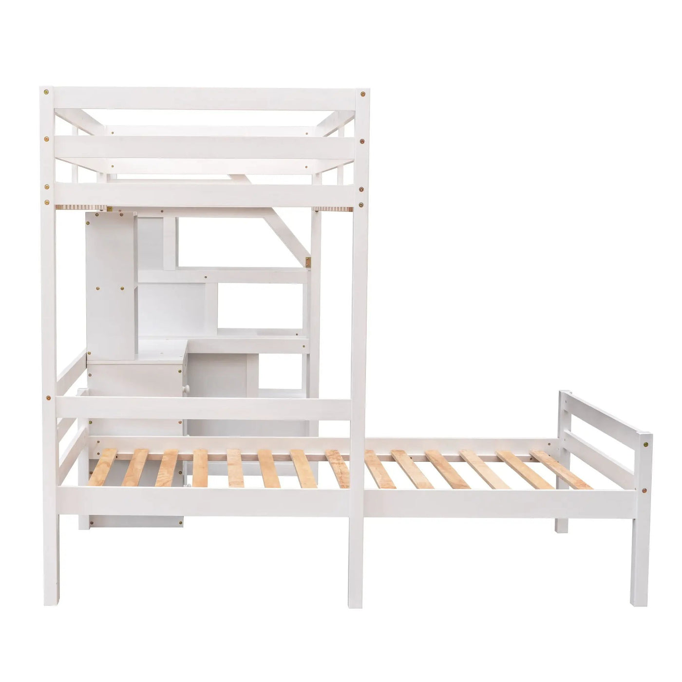 Loft Bed With Stand Alone Bed, Storage Staircase, Desk, Shelves, And Drawers by HouseOfZazla