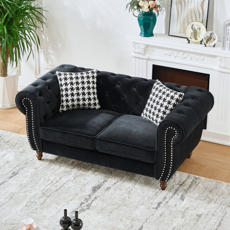 Chesterfield Upholstery Fabric Loveseat With Roll Armrest And Nailhead by HouseOfZazla
