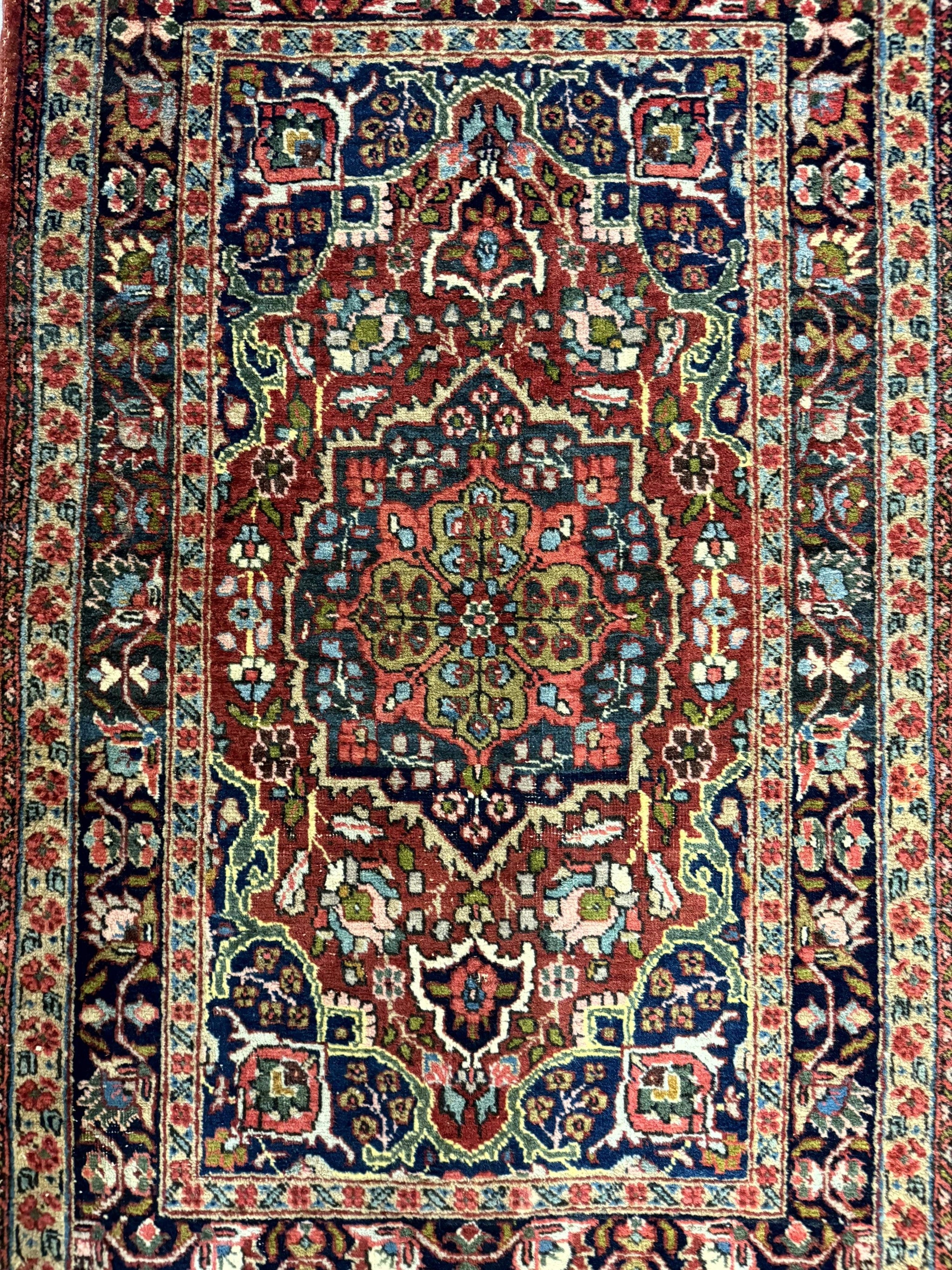 Antique Persian Tabriz Rug 3x5, Brick Red Navy Blue, Floral Medallion, Small Persian Carpet by Jewel Rugs