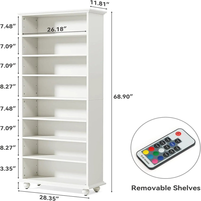 8 Tier Led Illuminated Shoe Cabinet With Adjustable Shelves, Storage Rack For 26 Pairs - White by HouseOfZazla