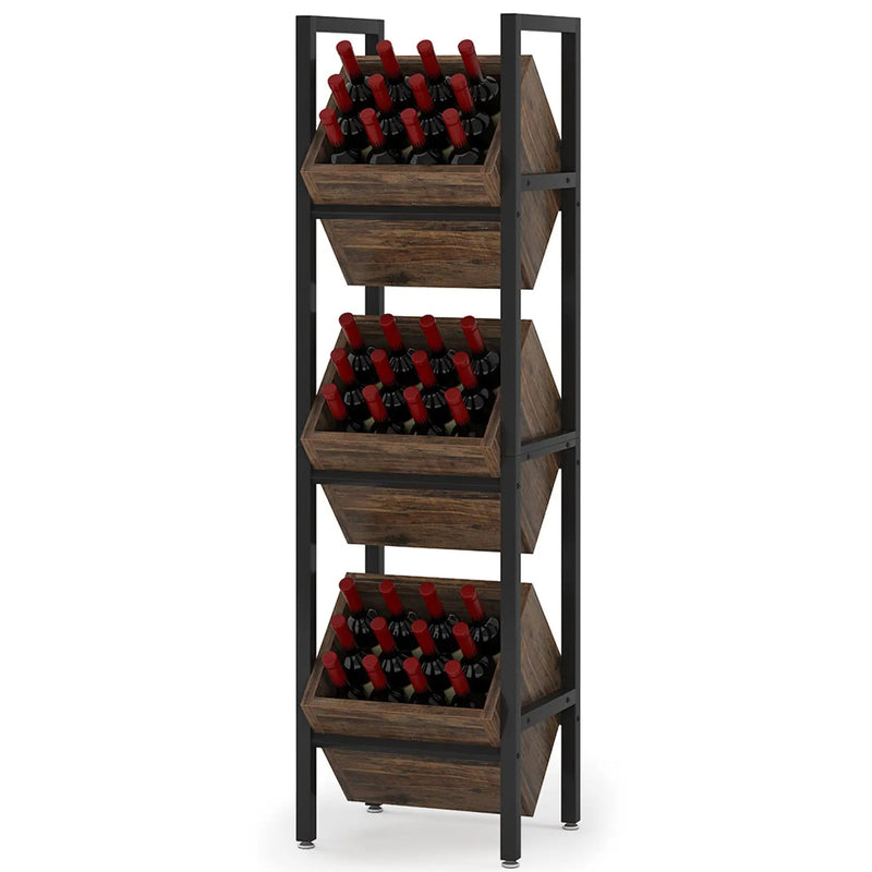 3 Tier Basket Stand With Angled Baskets, Vertical Storage Tower For Kitchen - Black by HouseOfZazla