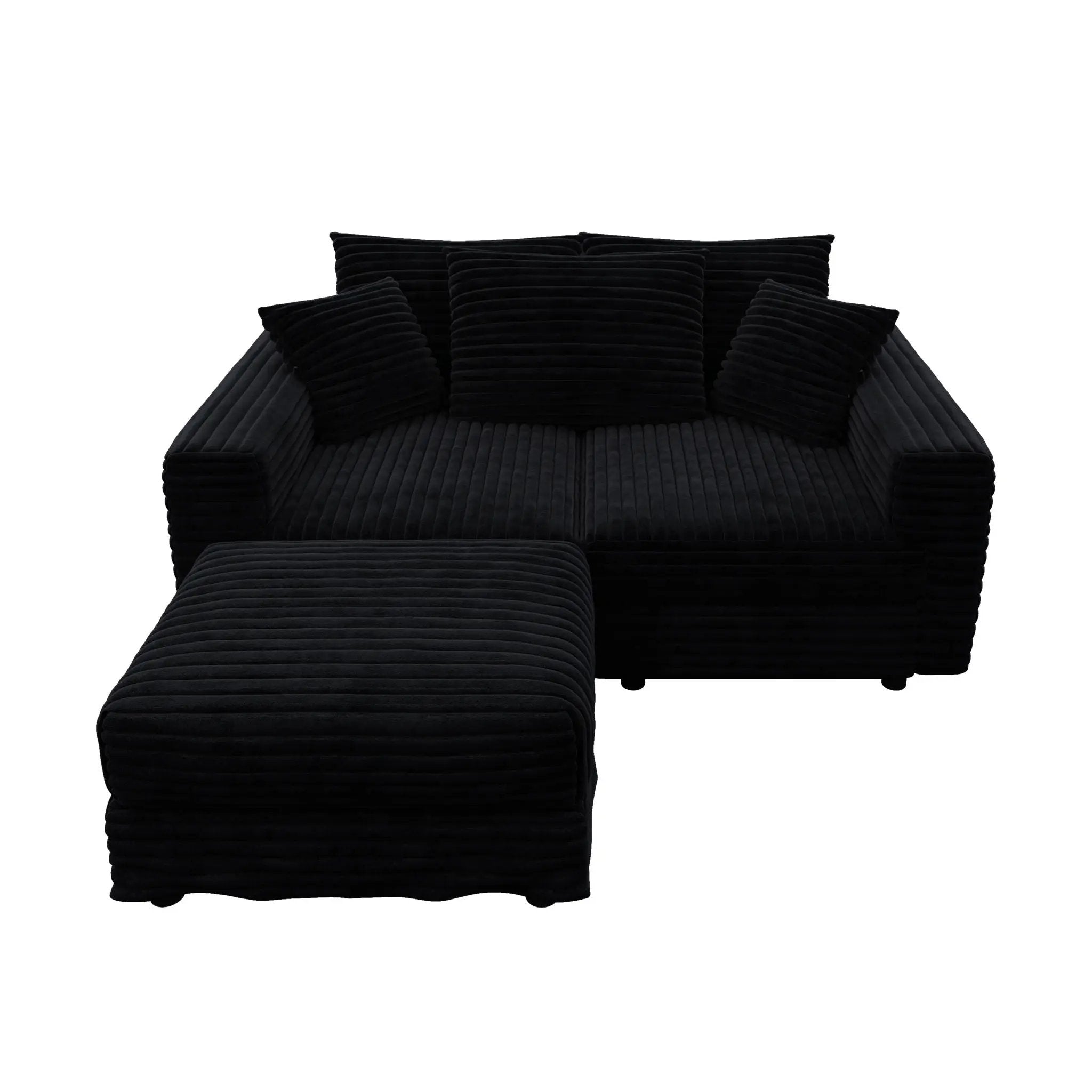 Deep Seat Convertible Sofa With Soft Pillows And Ottomans