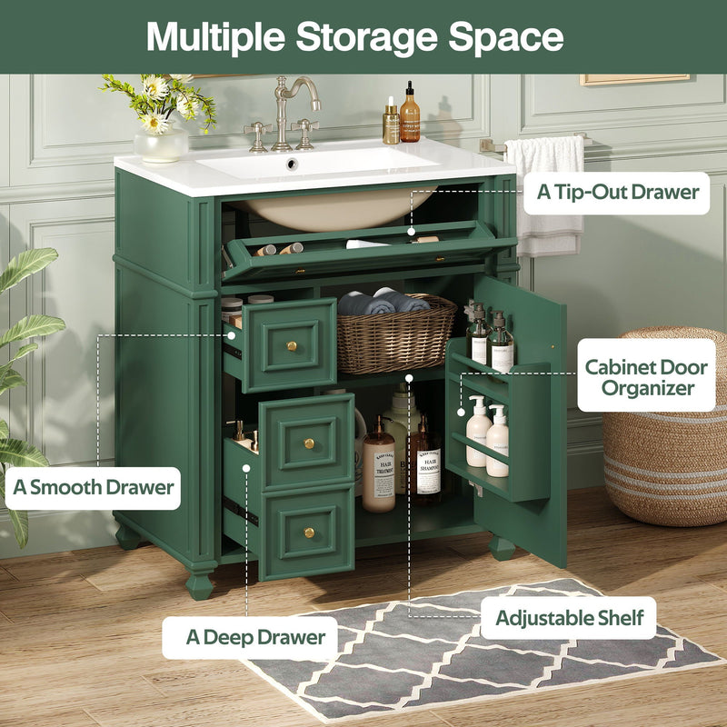 Bathroom Vanity Cabinet With Sink, Soft Close Doors With Door Organizer by HouseOfZazla