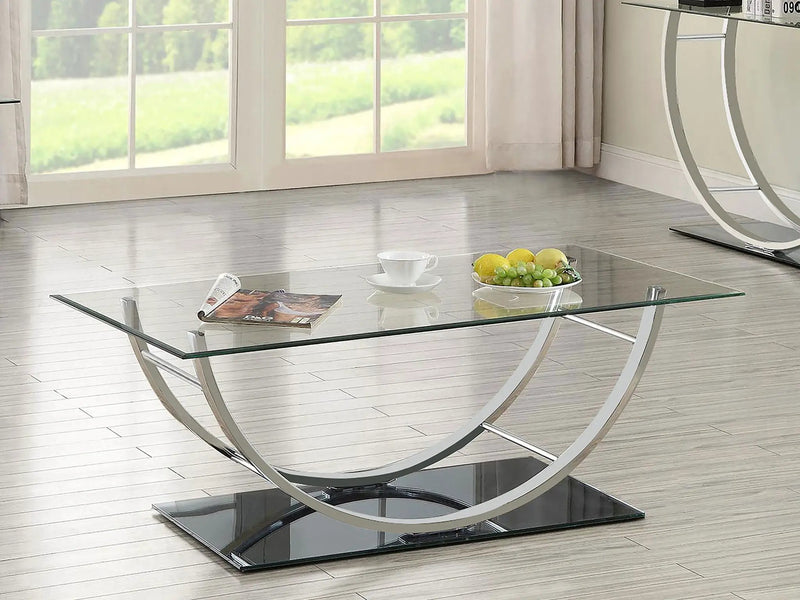 Danville Rectangular U-Shaped Glass Top Coffee Table Chrome by Unique Piece Furniture
