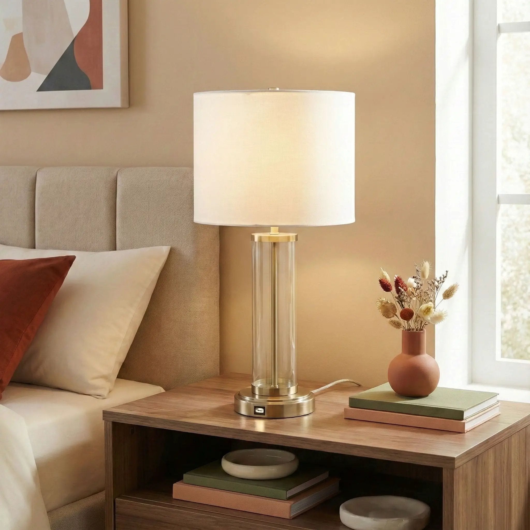 Luna - Table Lamp With On / Off Switch Clear Body Base - Clear / Silver / White by Unique Piece Furniture