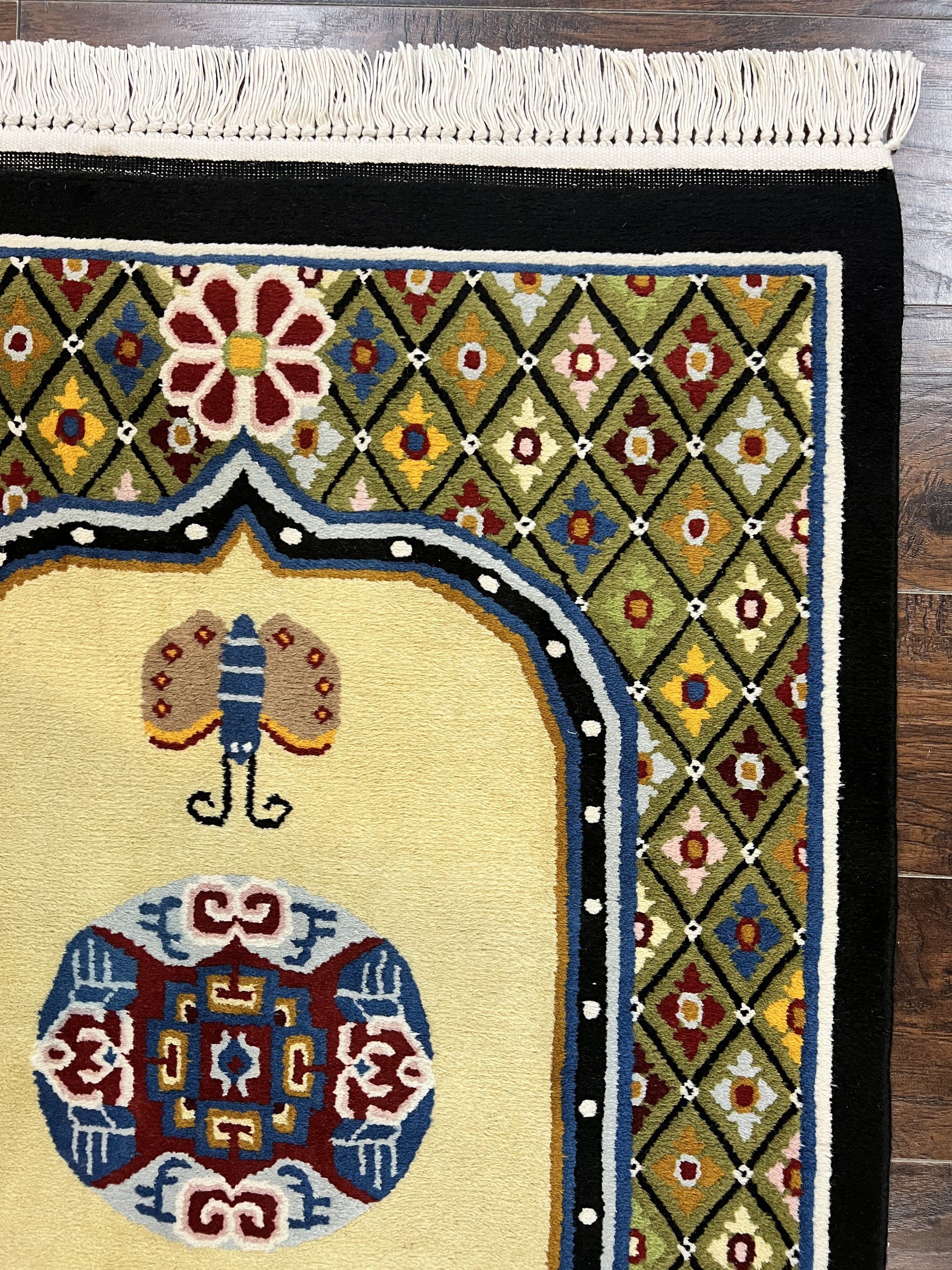 Chinese Rug 3x6 ft, Chinese Wool Rug, Tiensin Rug, Handmade Wool 3 x 6 Vintage Peking Rug, Art Deco Rug, Butterflies by Jewel Rugs