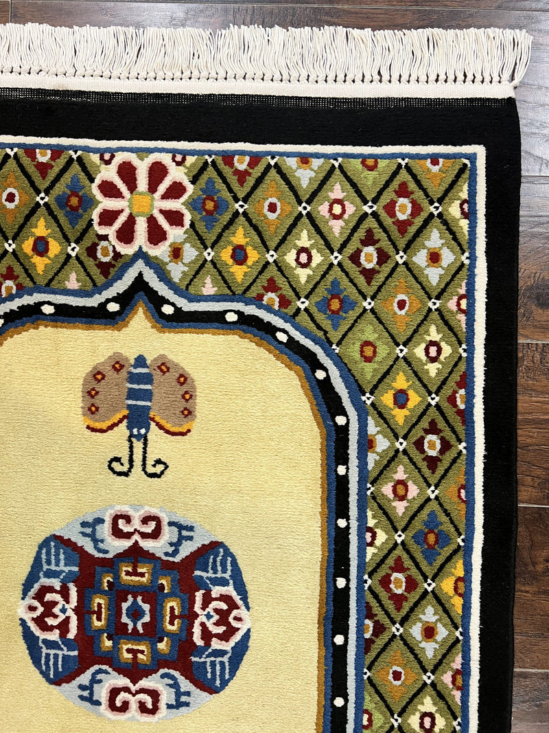 Chinese Rug 3x6 ft, Chinese Wool Rug, Tiensin Rug, Handmade Wool 3 x 6 Vintage Peking Rug, Art Deco Rug, Butterflies by Jewel Rugs