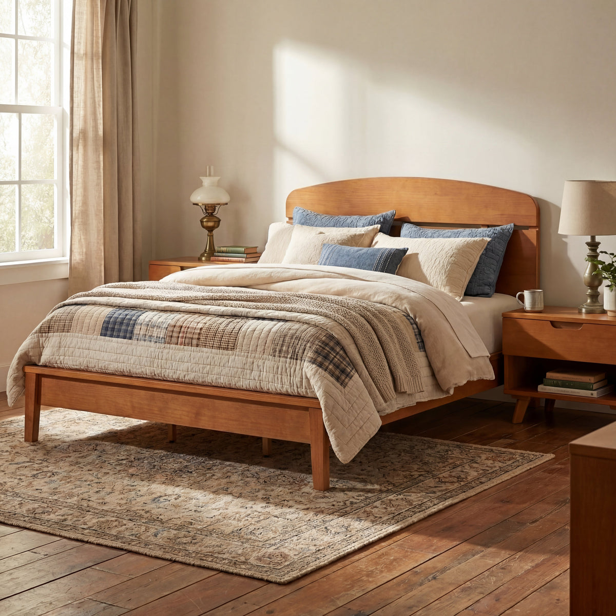 Queen Size Solid Wood Platform Bed with Curved Headboard, photo 4 of 10