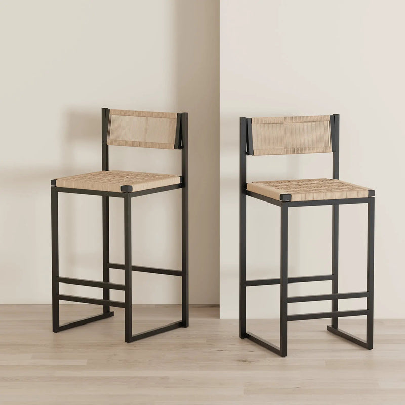 Kitchen Bar Stools with Footrest Set of 2 Paper Rope Weave Dining Chairs by HouseOfZazla