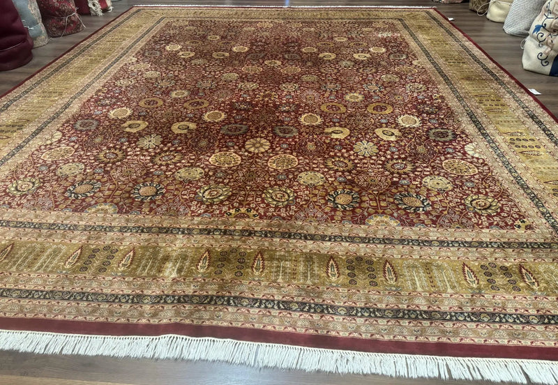 Palace Size Pak Persian Rug 12x15, Brick Red, Allover Pattern, Handmade Oversized Wool Oriental Carpet, Large Area Rug, Fine 225 KPSI by Jewel Rugs