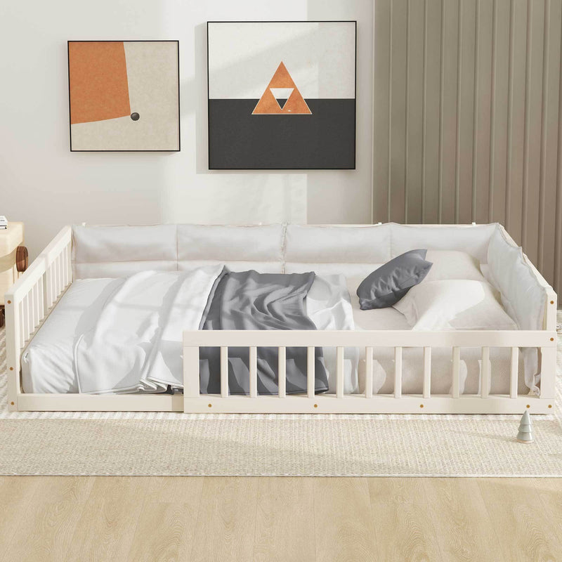 Wood Full Size Upholstered Platform Bed with Guardrail and Pillow by HouseOfZazla