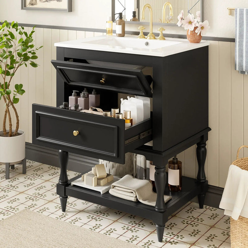 Bathroom Vanity With Sink, 2 Drawers Storage Cabinet, Open Shelf by Unique Piece Furniture